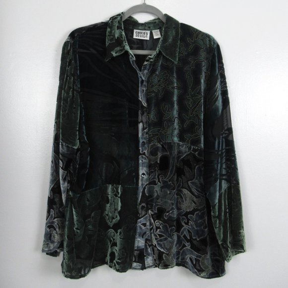 Chico's Tops - Chico's Velvet Burnout Button Up Top Size 2 Large